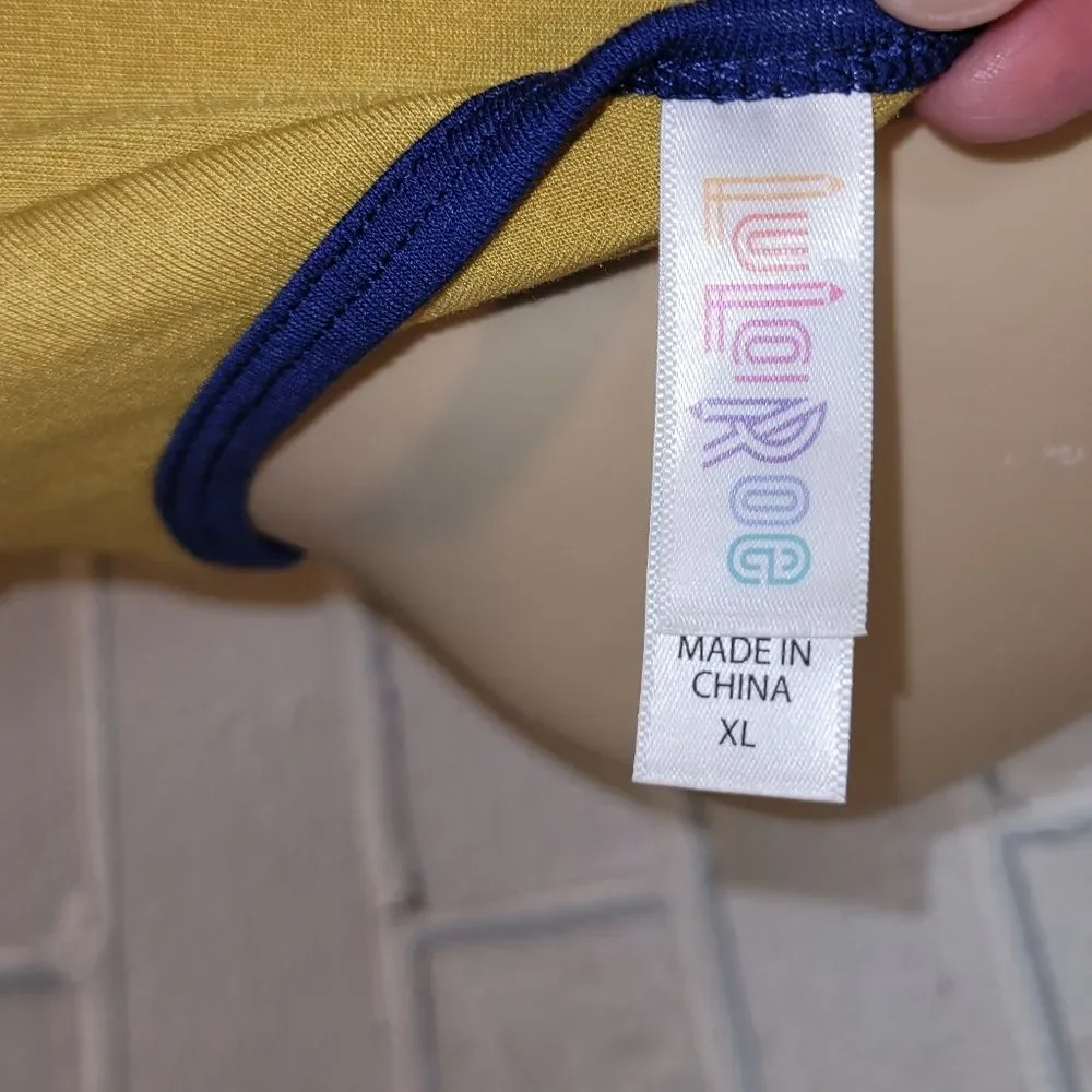 Lularoe Yellow and Blue Ringer T-shirt, Size XL